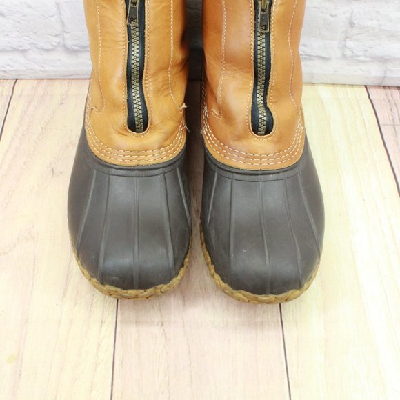 LL Bean Brown Leather Front Zip Waterproof Insulated Ankle Duck Boots Size 9 - Picture 5 of 10